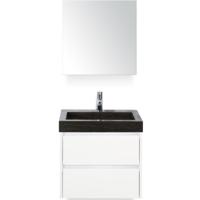Dante Badmeubelset 60 cm - Wit Hoogglans - Wastafel Hardsteen Wit Lucca met Spiegelkast