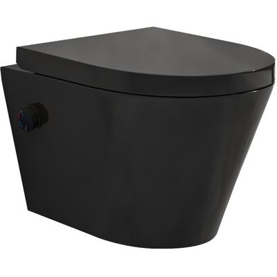 Wandcloset Wiesbaden Vesta | 52 cm | Rimless | Bidet functie-warm en koud water | Incl.Toiletzitting | Keramiek | Mat zwart