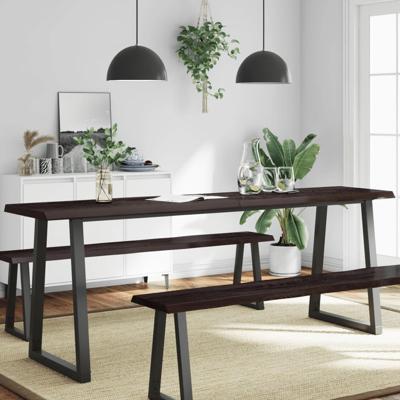 Tafelblad natuurlijke rand 200x60x(2-6)cm eikenhout donkerbruin