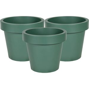 Mega Collections Plantenpot/bloempot - 3x - kunststof - donkergroen - buiten - D20 x H18 cm - Plantenpotten