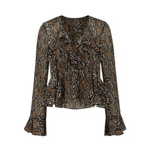 NIKKIE top Reilly met slangenprint en ruches bruin/zwart