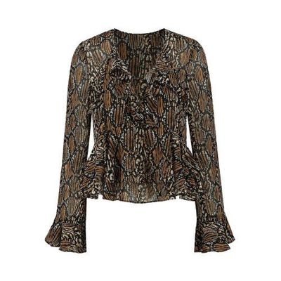 NIKKIE top Reilly met slangenprint en ruches bruin/zwart