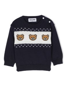 Moschino Kids pull en maille intarsia à logo - Bleu