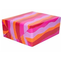 3x Rollen verjaardag kadopapier golven in roze/paars/oranje/rood 200 x 70 cm / cadeaupapier - Cadeaupapier