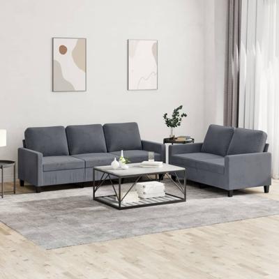 2-delige Loungeset met kussens fluweel donkergrijs