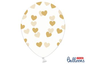 6 Transparante Ballonnen met hartjes print Goud