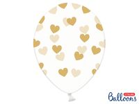 6 Transparante Ballonnen met hartjes print Goud - thumbnail