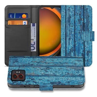 Samsung Galaxy Xcover 7 Pro | Book Case | & Portemonnee Hoesje Afgebladderd Blauw Hout | Portemonnee hoesje