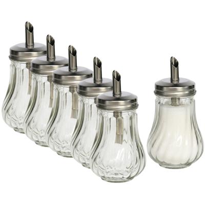 Gerimport Suikerpot / strooier - 6x - glas met RVS tuit - 210 ml - dispenser