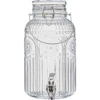 Drank/water/sap dispenser Marbella - 3.8 Liter - bewerkt deco glas - tapkraan/deksel zilver