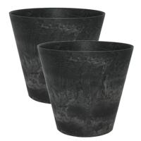 Ter Steege Plantenpot/bloempot - 2x - natuursteen look zwart - D22 x H20 cm