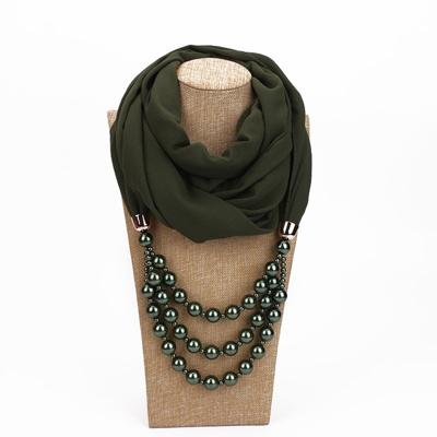 2 stks nationale stijl sjaal met imitatie parel ketting (Army Green)