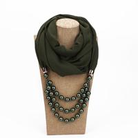 2 stks nationale stijl sjaal met imitatie parel ketting (Army Green) 2 stks nationale stijl sjaal met imitatie parel ketting (Army Green)