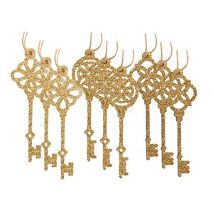 Cosy &amp; Trendy Kersthangers - sleutels - 9 ST - goudkleurig - 10,5 cm - hout - kerstversiering   -