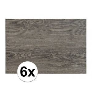 6x Placemats in donkergrijs woodlook print 45 x 30 cm