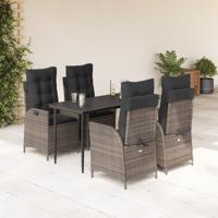 5-delige Tuinset met kussens poly rattan grijs