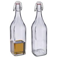 Westmark Beugelfles / Weckfles - 2x - transparant glas - luchtdicht - 1 liter - waterfles - vierkant
