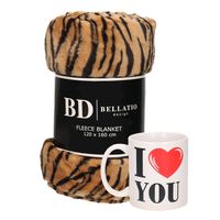 Valentijn cadeau set - Fleece plaid/deken tijger print met I love you mok