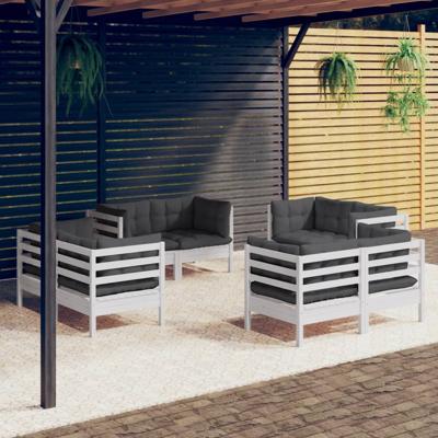 8-delige Loungeset met antracietkleurige kussens grenenhout