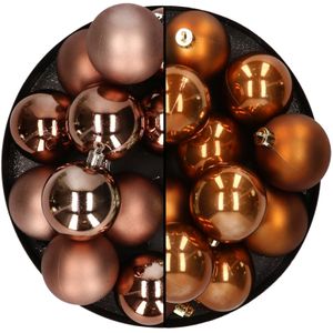 Kunststof kerstballen 6 cm - 24x stuks - bruin tinten