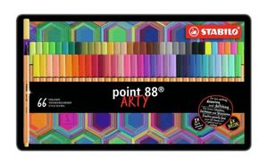STABILO point 88, fineliner 0.4 mm, ARTY metalen etui met 66 stuks, 65 kleuren