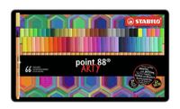 STABILO point 88, fineliner 0.4 mm, ARTY metalen etui met 66 stuks, 65 kleuren