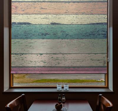 Rolgordijnen woonkamer Oud licht houten