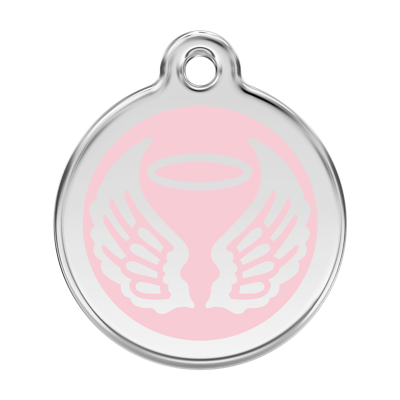 Angel Wings Pink roestvrijstalen hondenpenning large/groot dia. 3,8 cm - Reddingo