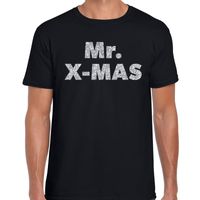 Foute Kerst t-shirt Mr X-mas zilver glitter / zwart heren - thumbnail