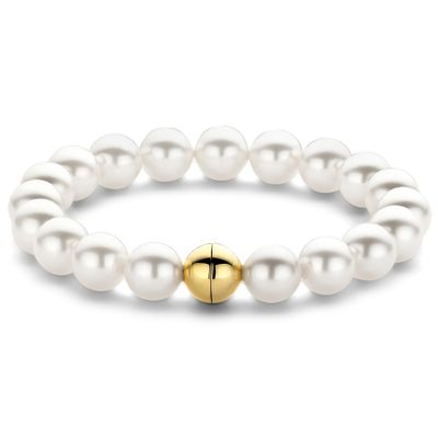 TI SENTO-Milano 23013YP Armband zilver-zoetwaterparel goudkleurig-wit 10 mm