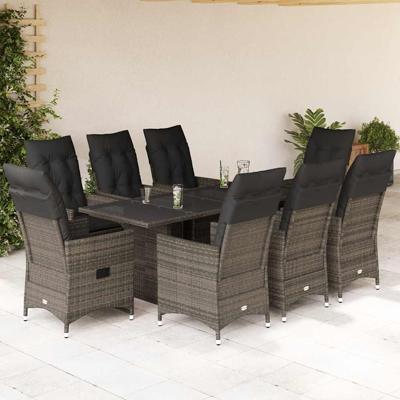 9-delige Tuinset met kussens poly rattan grijs
