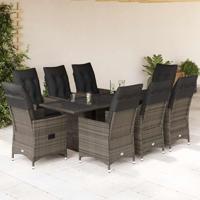 9-delige Tuinset met kussens poly rattan grijs