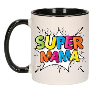 Bellatio Decorations Cadeau koffie/thee mok voor mama - zwart - super mama - keramiek - Moederdag   -