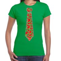 Verkleed T-shirt dames - groen - meloen stropdas - foute party/themafeest