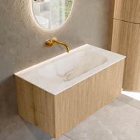 Badmeubel Mondiaz Kurve-Dlux | 90 cm | Meubelkleur Oak | Wastafelkleur Frappe | Solid surface | Midden spoelbak | Zonder kraangat(en) Badmeubel Mondiaz Kurve-Dlux | 90 cm | Meubelkleur Oak | Wastafelkleur Frappe | Solid surface | Midden spoelbak | Zonder kraangat(en)