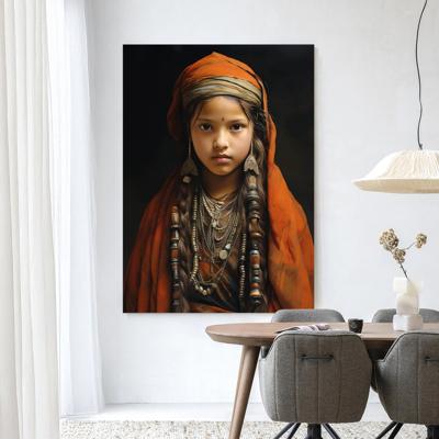 Urban Cotton Wandkleed 'Traditional Girl' 145 x 190cm in Frame - black