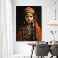 Urban Cotton Wandkleed 'Traditional Girl' 145 x 190cm in Frame - black