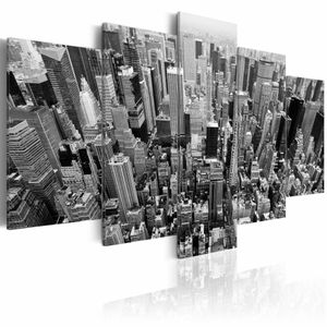 Schilderij - New York City - Wolkenkrabbers, Zwart-Wit, 5luik, premium print