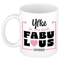 Naam mok Yfke - wit - Fabulous - keramiek - 300 ml - cadeau collega beker