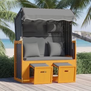 Strandstoel met kussen poly rattan en hout zwart en antraciet