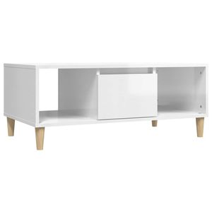 The Living Store Salontafel - Hoogglans Wit - 90 x 50 x 36.5 cm - Houten Poten