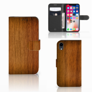 Apple iPhone Xr Book Style Case Donker Hout