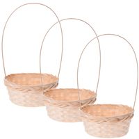 8x stuks gevlochten mandjes/paasmandjes bamboe rond met hengsel 38 cm