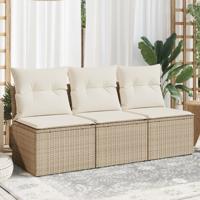 Tuinbank 3-zits met kussens poly rattan beige - thumbnail