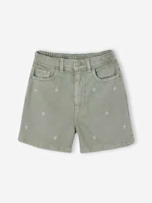 Geborduurde short voor meisjes saliegroen