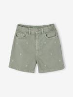 Geborduurde short voor meisjes saliegroen