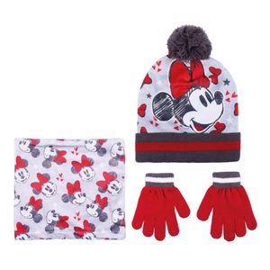 Disney Minnie Mouse 3-delig winterset - muts/handschoenen/nek warmer - rood/wit - voor kinderen