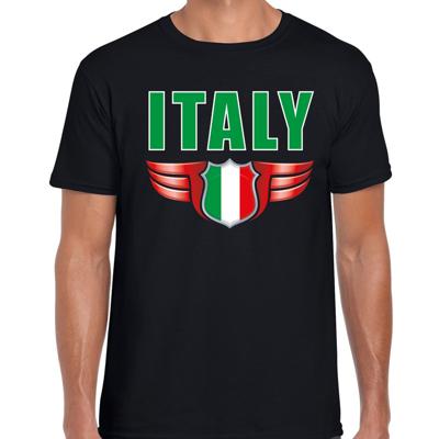 Italy landen t-shirt - met wapen - Italie - zwart - voor heren - supporters Italy landen t-shirt - met wapen - Italie - zwart - voor heren - supporters