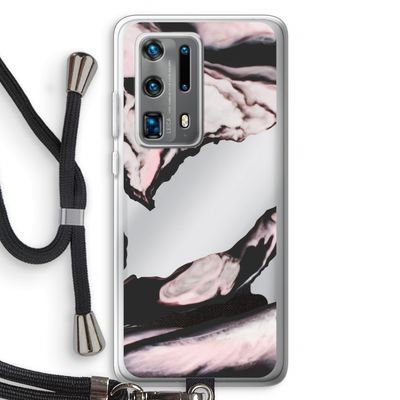 Roze stroom: Huawei P40 Pro Plus Transparant Hoesje met koord