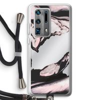 Roze stroom: Huawei P40 Pro Plus Transparant Hoesje met koord
